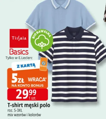 T-shirt męski polo roz. S-3XL mix wzorów i kolorów promocja w Leclerc