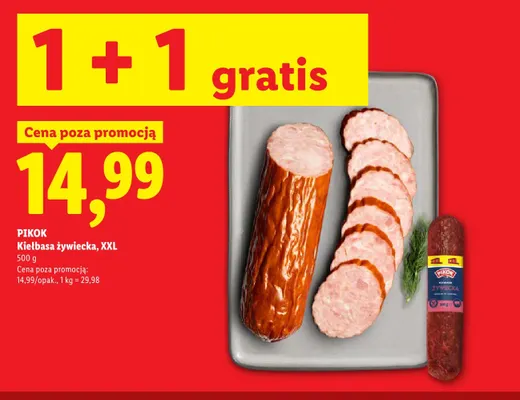 Kiełbasa żywiecka XXL Pikok promocja w Lidl