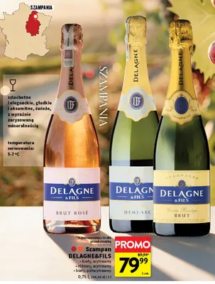 Wino musujące Szampan Delagne & Fils biały półwytrawny promocja w Intermarche