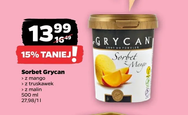 Sorbet Grycan z mango promocja w Netto
