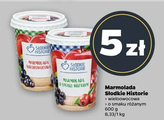 Marmolada Słodkie Historie wieloowocowa w smaku różanym promocja w Netto