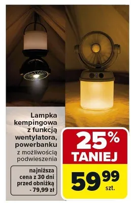 Lampka kempingowa z funkcją wentylatora, powerbanku z możliwością podwieszenia promocja w Carrefour