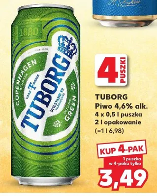 Piwo Tuborg Green 4,6% alk. promocja w Kaufland
