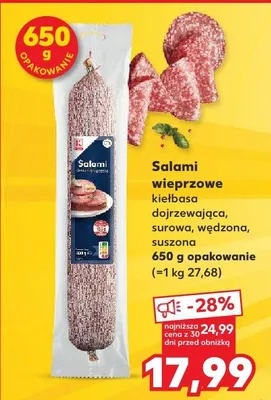 Salami wieprzowe kiełbasa dojrzewająca, surowa, wędzona, suszona promocja w Kaufland