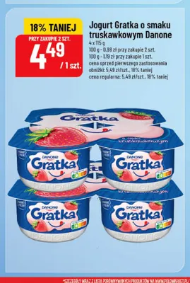 Jogurt Gratka o smaku truskawkowym Danone 4-pak promocja w POLOmarket