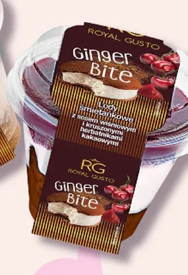 Lody śmietankowe z sosem wiśniowym i kruszonymi herbatnikami kakaowymi Ginger Bite Royal Gusto promocja w POLOmarket