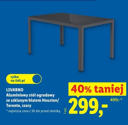 Aluminiowy stół ogrodowy ze szklanym blatem Houston/Toronto szary promocja w Lidl