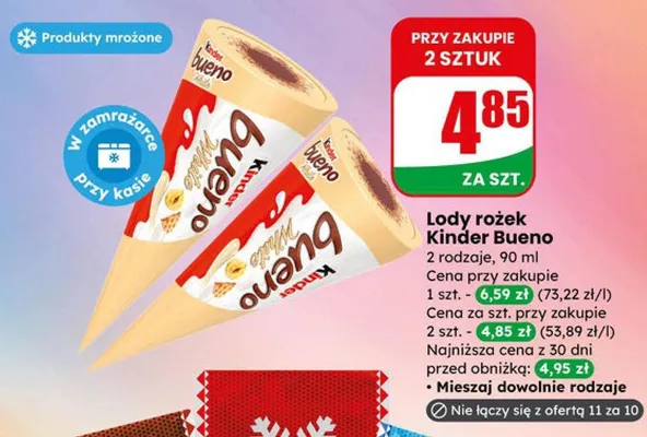 Lody rożek Kinder Bueno - 2 rodzaje promocja w Dino