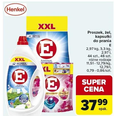 Proszek, żel, kapsułki do prania E 2,97 kg, 3,3 kg, 44 szt., 48 szt. różne rodzaje promocja w Carrefour