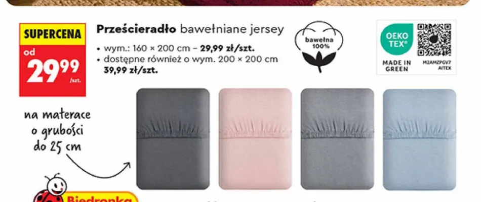 Prześcieradło bawełniane jersey 200x200 cm promocja w Biedronka