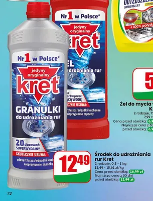 Granulki do udrożniania rur Kret promocja w Dino