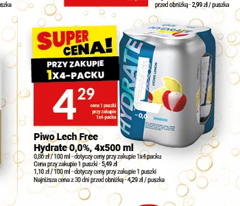 Piwo bezalkoholowe Lech Hydrate 4-pak promocja w Twój Market
