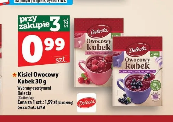 Kisiel Owocowy Kubek o smaku malinowym Delecta promocja w TOPAZ