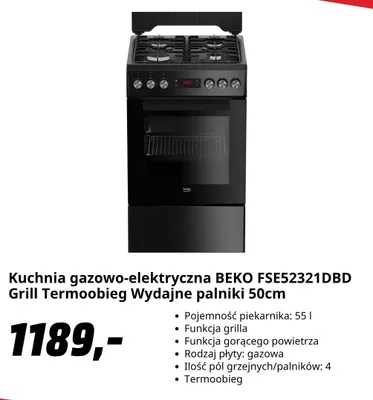 Kuchnia gazowo-elektryczna Beko FSE52321DBD promocja w Media Markt