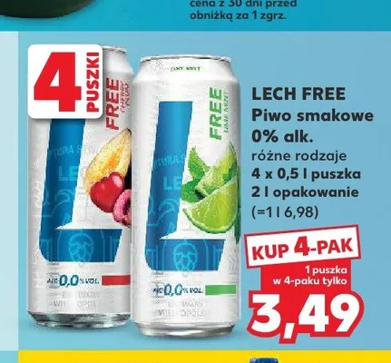 Piwo bezalkoholowe smakowe Lech Free Limonka z Miętą 4-pak promocja w Kaufland