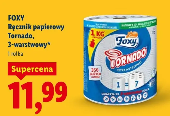 Ręcznik papierowy Tornado, 3-warstwowy promocja w Lidl