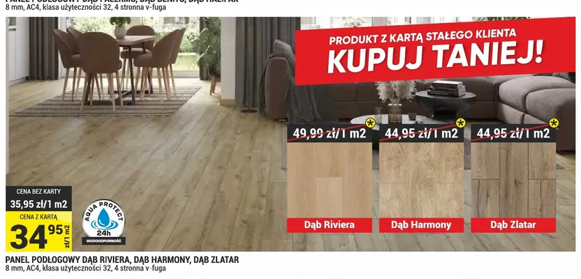 Panel podłogowy wodoodporny Dąb Zlatar 8 mm AC4 promocja w Merkury Market