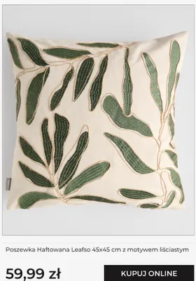 Poszewka haftowana home&you Leafso 45x45 cm z motywem liściastym promocja w home&you