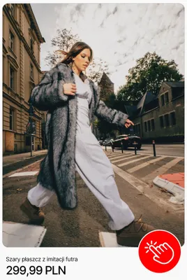 Szary płaszcz z imitacji futra Cropp promocja w Cropp