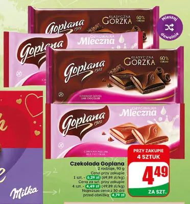 Czekolada oryginalna mleczna Goplana promocja w Dino