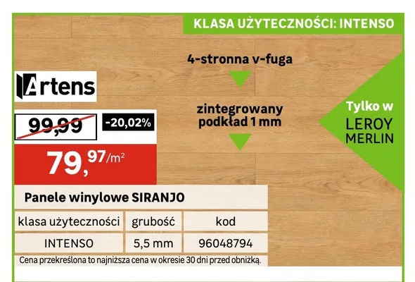 Panele winylowe Artens Siranjo 5,5 mm Intenso promocja w Leroy Merlin