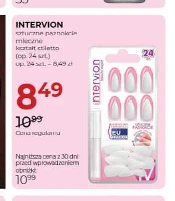 Sztuczne paznokcie mleczne kształt stiletto Intervion promocja w Drogerie Jawa