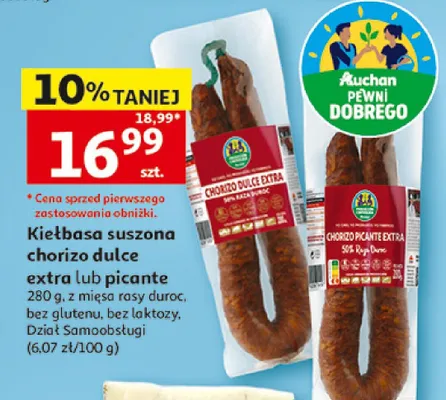 Kiełbasa suszona chorizo dulce extra La Leyenda promocja w Auchan