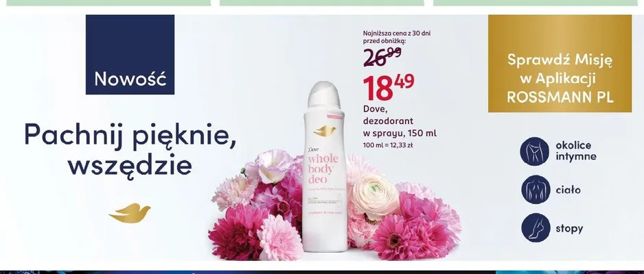 Dezodorant w sprayu Dove Whole Body Deo raspberry & rose scent promocja w Rossmann
