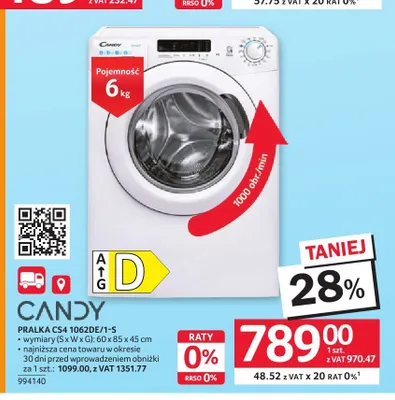 Pralka Candy CS4 1062DE/1-S promocja w Selgros