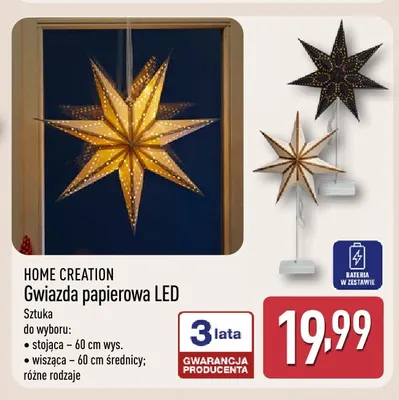 Gwiazda papierowa LED wisząca Home Creation promocja w Aldi
