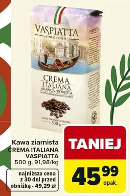 Kawa ziarnista CREMA ITALIANA VASPIATTA promocja w Carrefour
