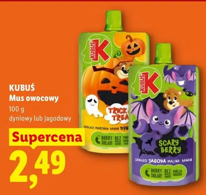 Mus owocowy jagodowy Kubuś promocja w Lidl