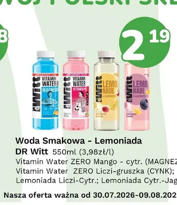 Woda witaminowa Dr Witt Vitamin Water ZERO Mango-cytrus promocja w Limonka