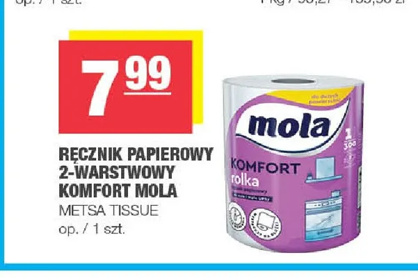 Ręcznik papierowy 2-warstwowy Komfort Mola promocja w SPAR
