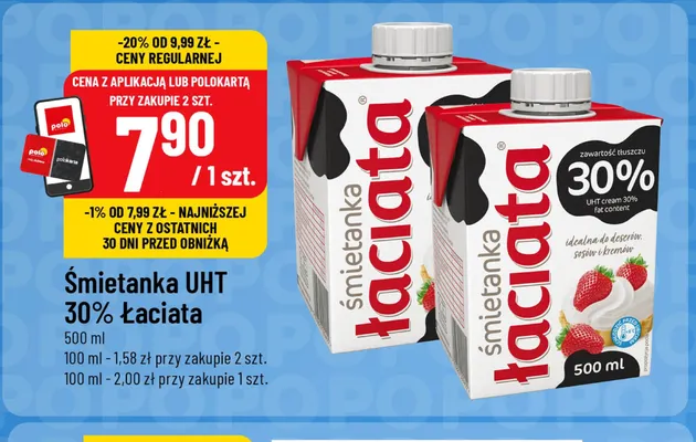 Śmietanka UHT Łaciata 30% promocja w POLOmarket