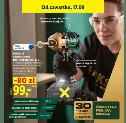 Akumulatorowa zakrętarka udarowa Parkside promocja w Lidl