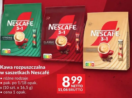 Kawa rozpuszczalna w saszetkach Nescafé różne rodzaje promocja w Makro