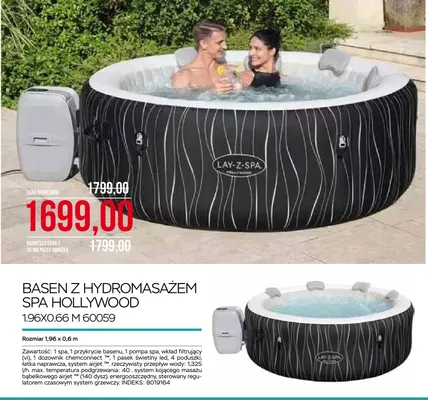 Basen z hydromasażem SPA Hollywood 1.96x0.66m 60059 promocja w Abra Meble