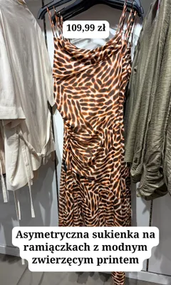 Asymetryczna sukienka na ramiączkach z modnym zwierzęcym printem promocja w H&M