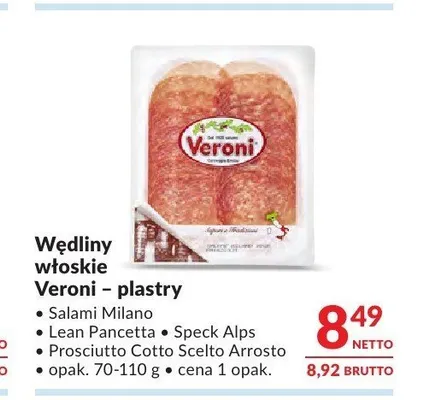 Wędliny włoskie Veroni plastry Speck Alps promocja w Makro