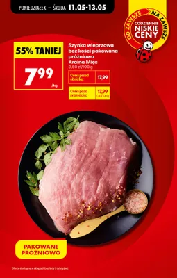 Szynka wieprzowa bez kości pakowana próżniowo Kraina Mięs promocja w Biedronka
