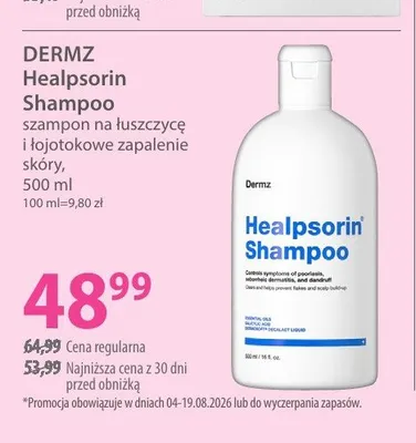 Szampon na łuszczycę i łojotokowe zapalenie skóry DERMZ Healpsorin Shampoo promocja w Hebe