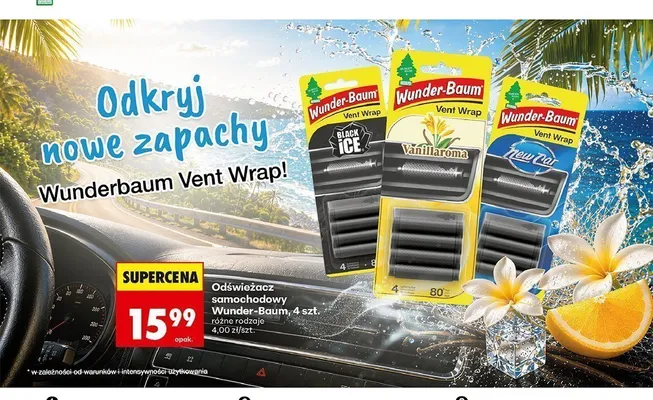 Odświeżacz samochodowy Wunder-Baum Vent Wrap Black Ice 4-pak promocja w Biedronka