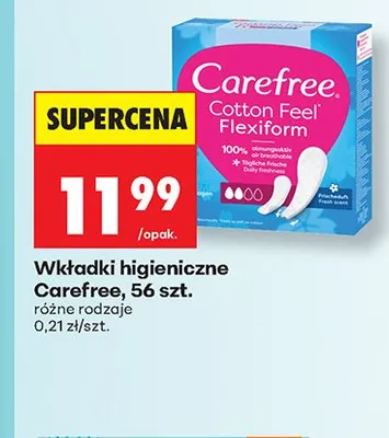 Wkładki higieniczne Carefree Cotton Feel Flexiform promocja w Biedronka