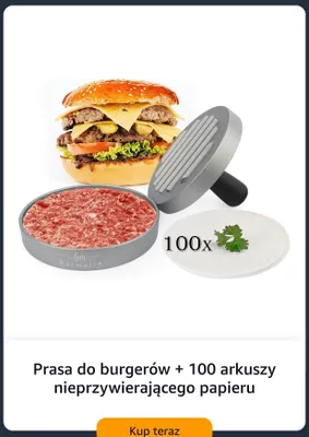 Prasa do burgerów Belmalia + 100 arkuszy nieprzywierającego papieru promocja w Amazon