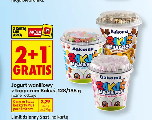 Jogurt waniliowy z topperem Bakuś z drażami promocja w Biedronka