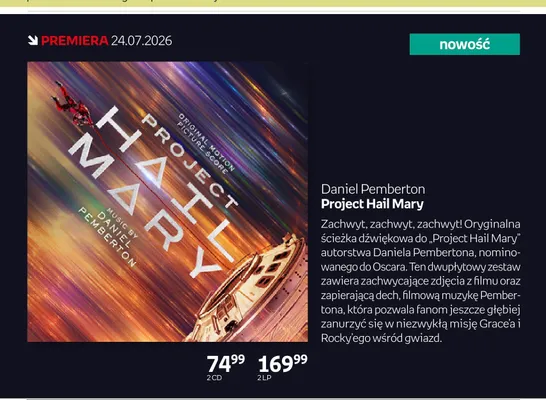 Muzyka CD Daniel Pemberton Project Hail Mary 2-pak promocja w Empik