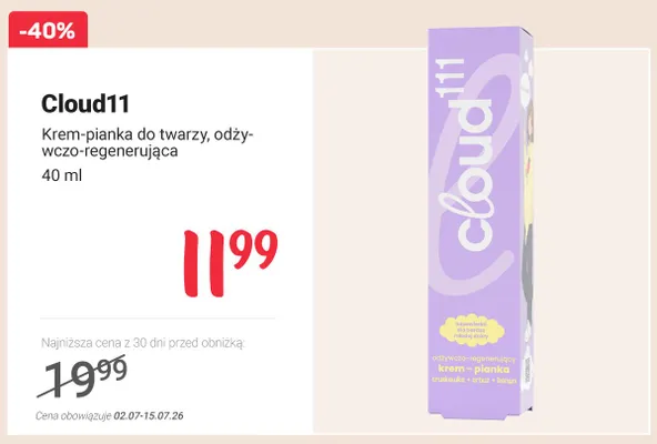 Krem-pianka do twarzy odżywczo-regenerująca Cloud11 promocja w Rossmann