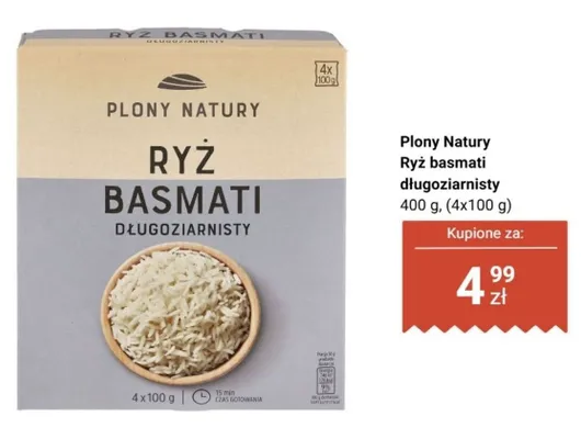 Ryż basmati długoziarnisty Plony Natury promocja w Biedronka