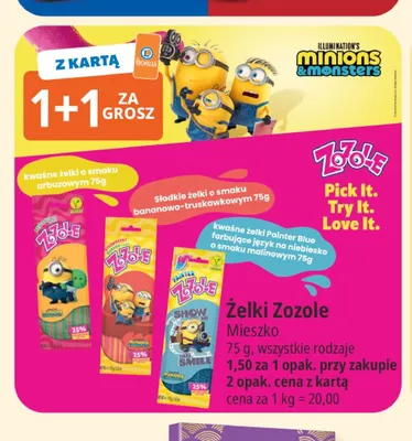 Żelki Zozole kwaśne Painter Blue promocja w Leclerc